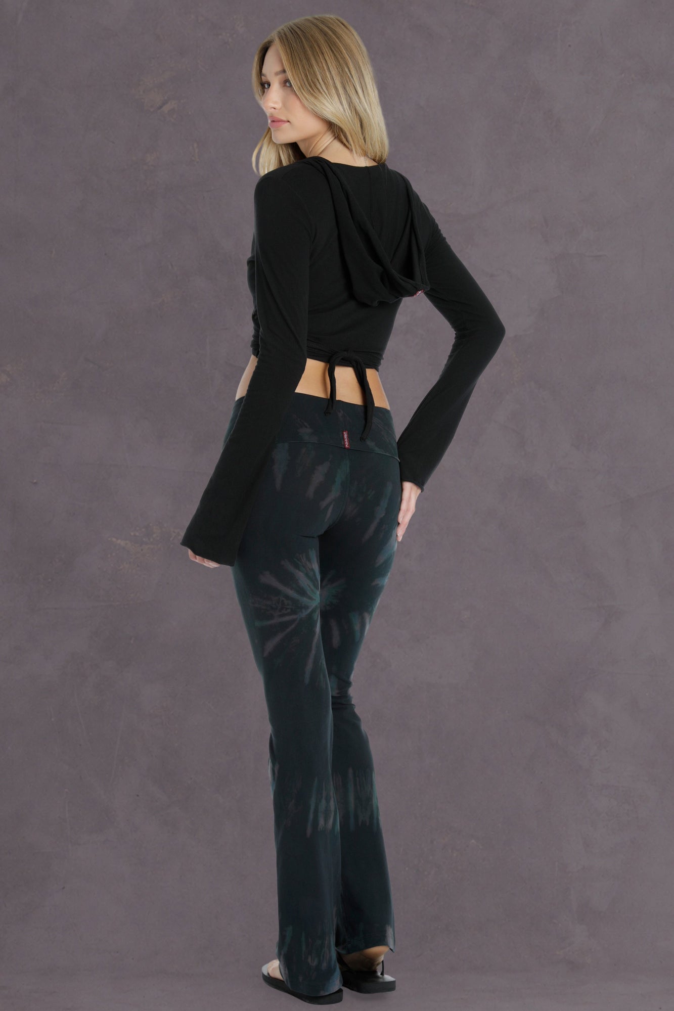 Women | Bell Sleeve Hooded Tie Front Wrap | Black