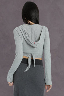 Women | Bell Sleeve Hooded Tie Front Wrap | Heather Gray