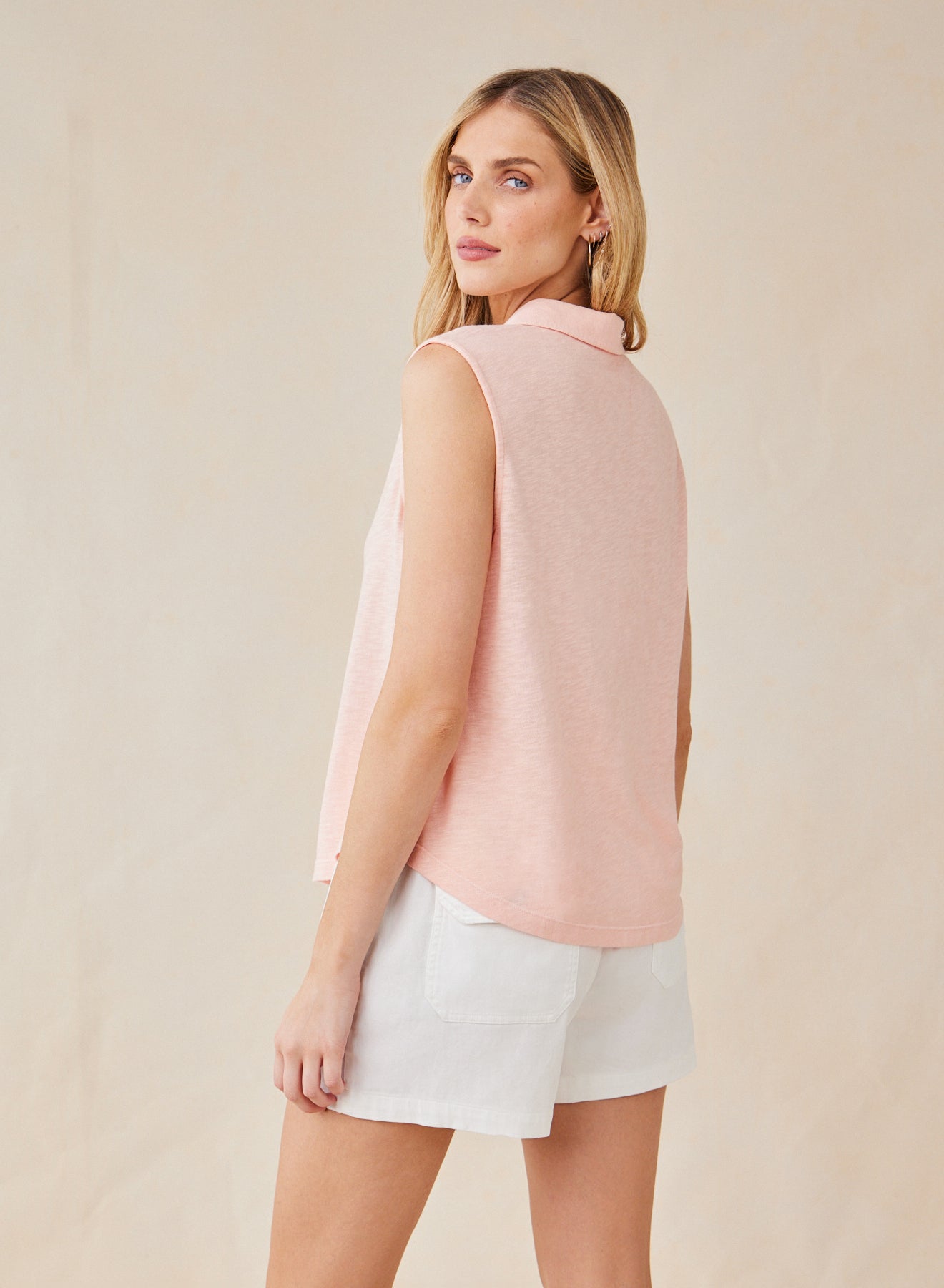 Sleeveless Button Front Top | Peach Fizz