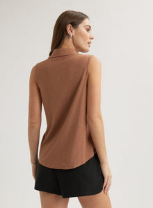 Sleeveless Button Front Top | Terracotta Brown