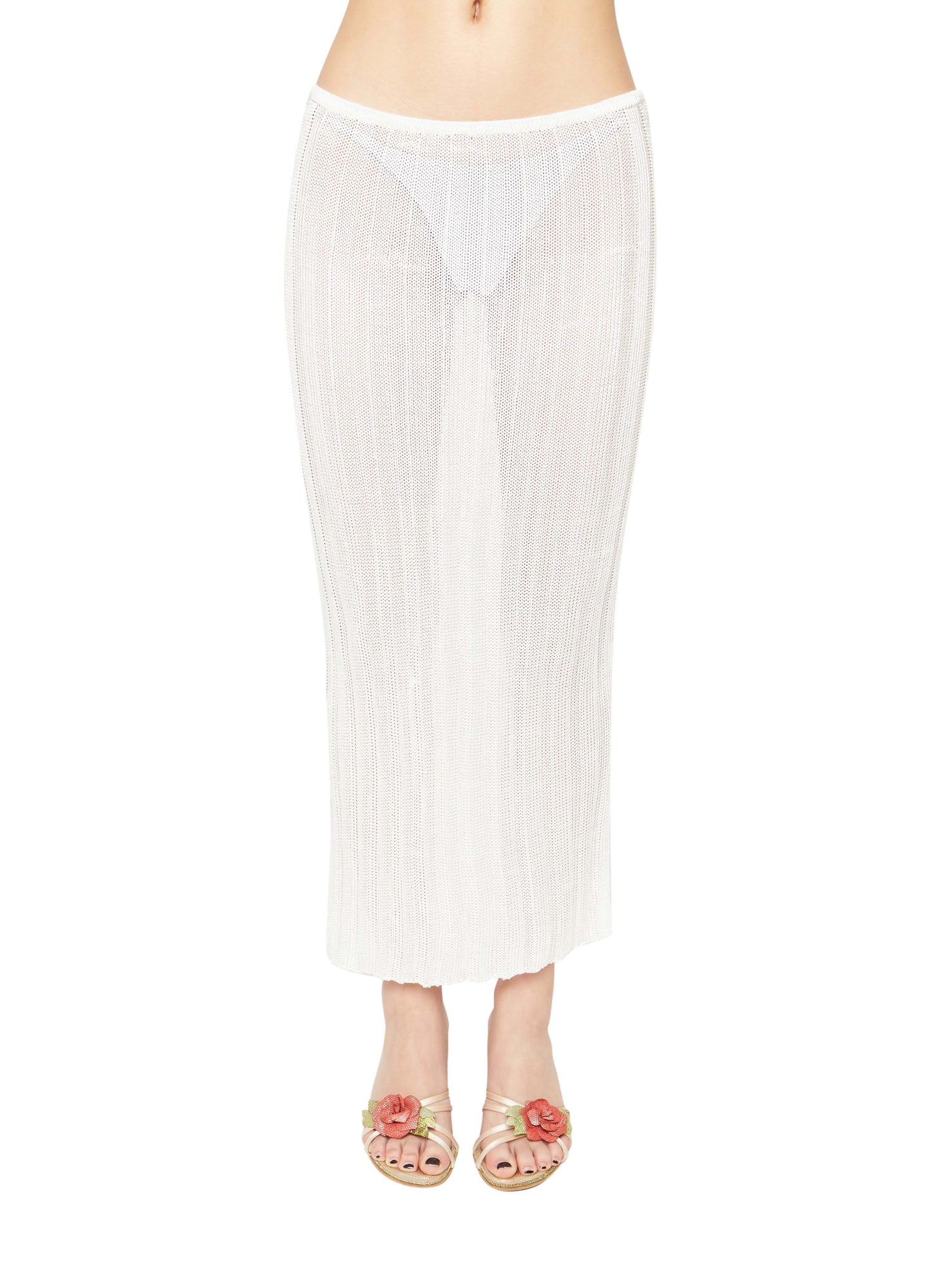 Womens | Slinky Rib Knit Midi Skirt | Off White