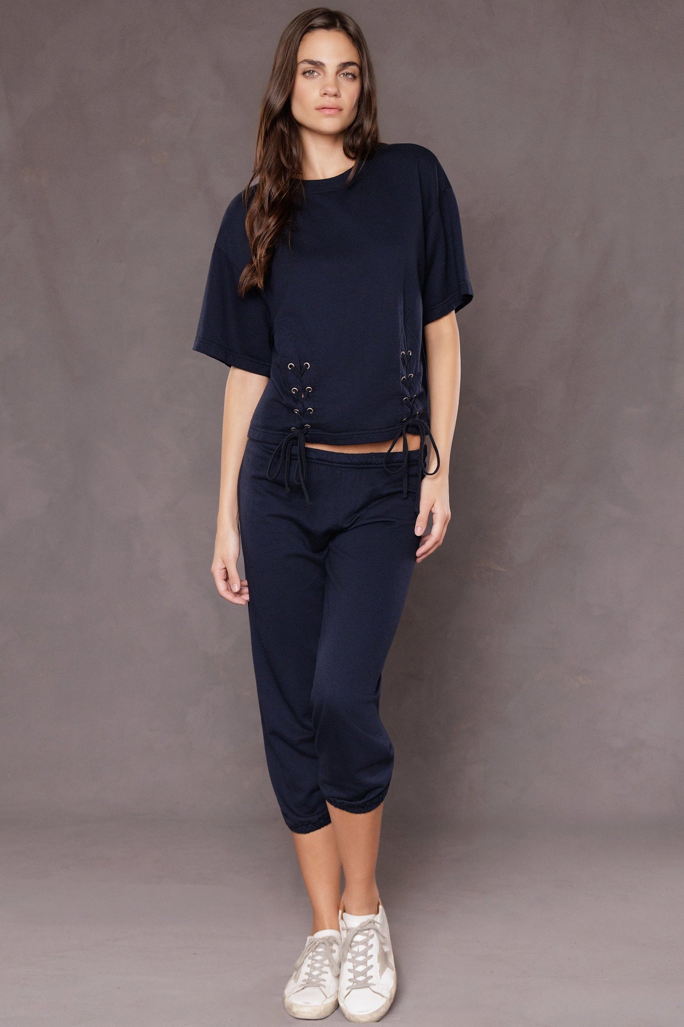 Women | Laced Short Sleeve Baby Fleece Sweatshirt | Past Midnight