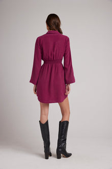 Mini Shirt Dress W/ Smocked Back - Dark Magenta