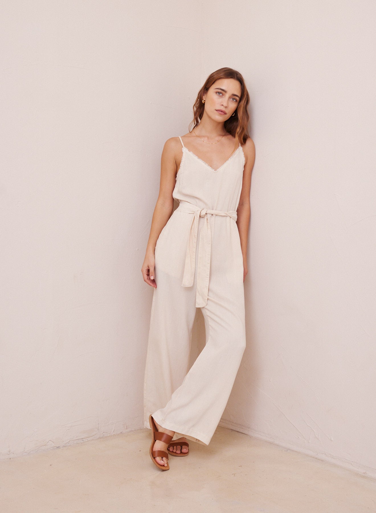 Smocked Back Cami Jumpsuit | Ivory Sand