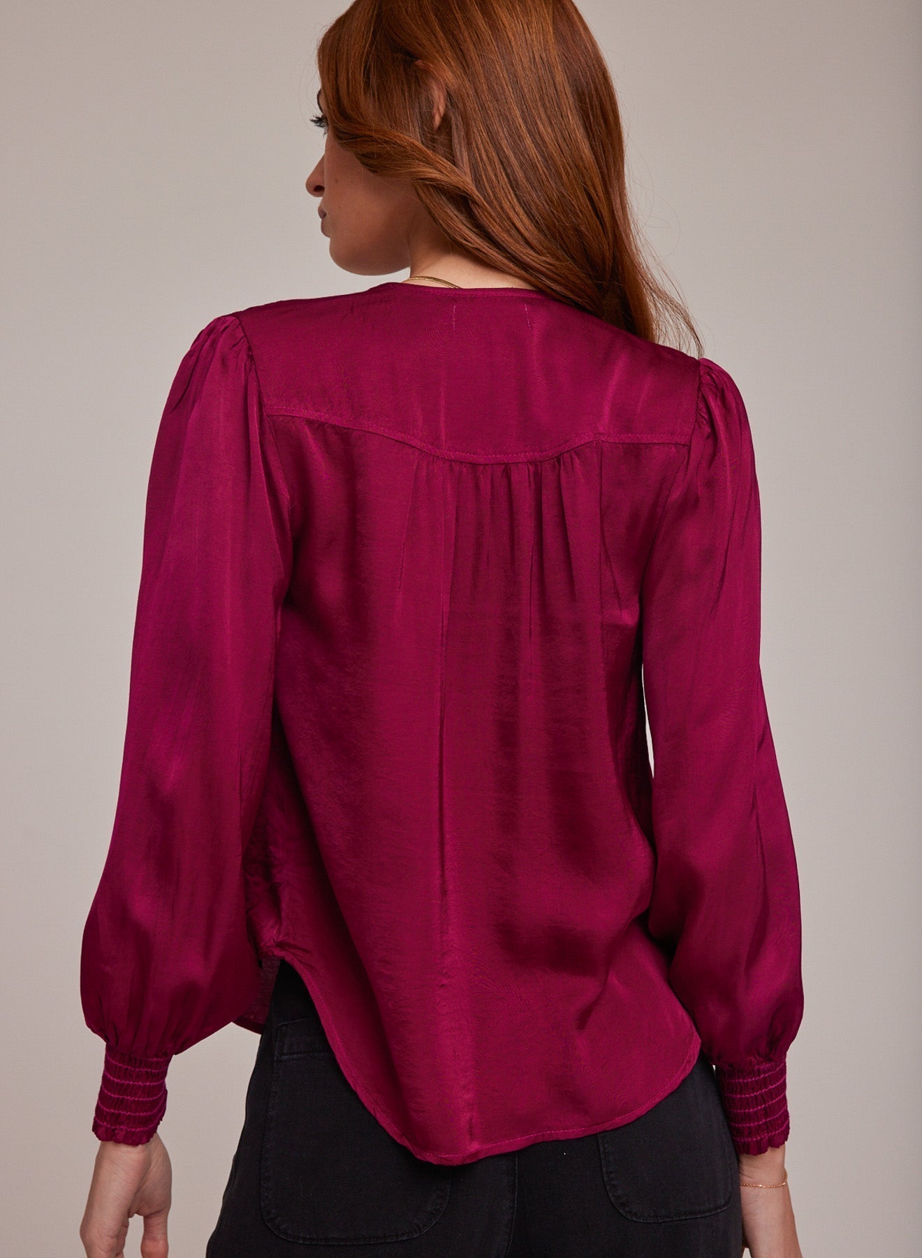 Smocked Cuff Button Down - Dark Fuchsia