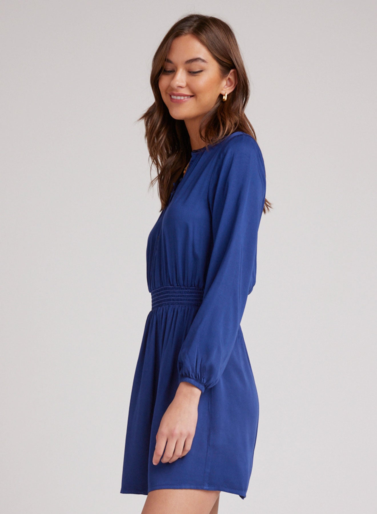 Half Placket Smocked Mini Dress -Midnight Cobalt