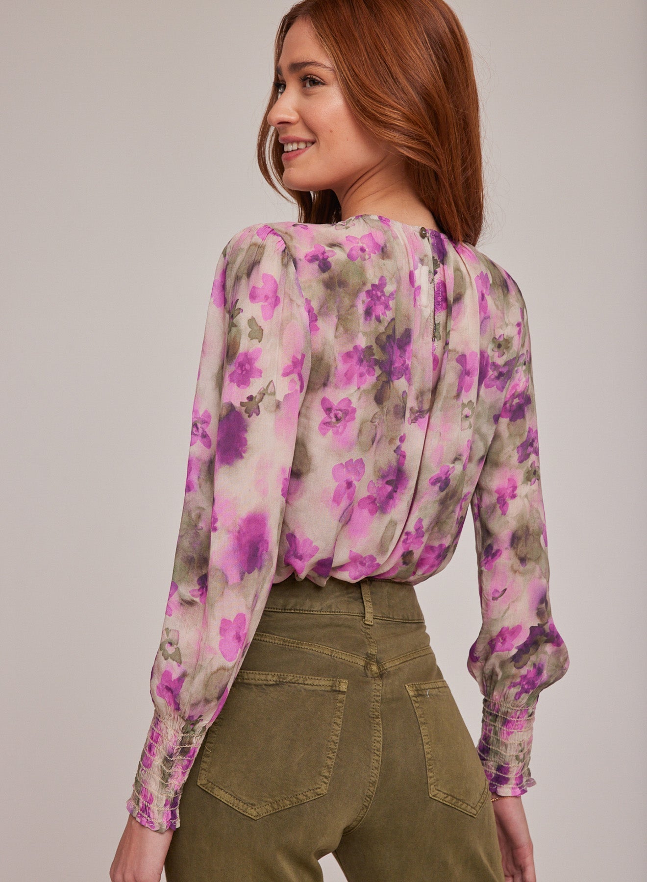 Smocked Sleeve Blouse - Floral Camo Print