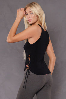 Women | Ultrasoft Waffle Side Laced Tank | Black