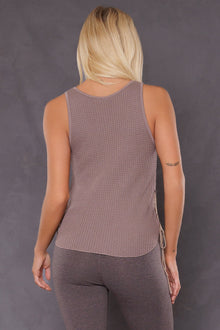 Women | Ultrasoft Waffle Side Laced Tank | Woodsmoke