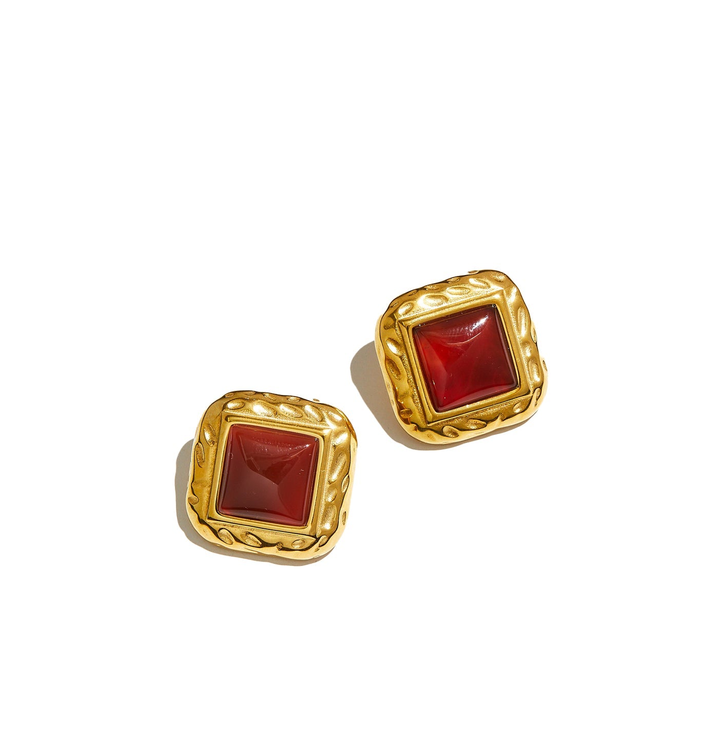 The Square Red Heirloom Earrings | Gold