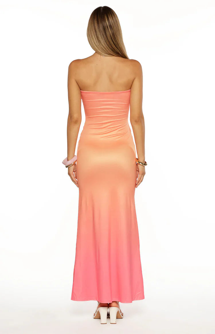 Summa Ombre Hibiscus Strapless Maxi Dress | Pink