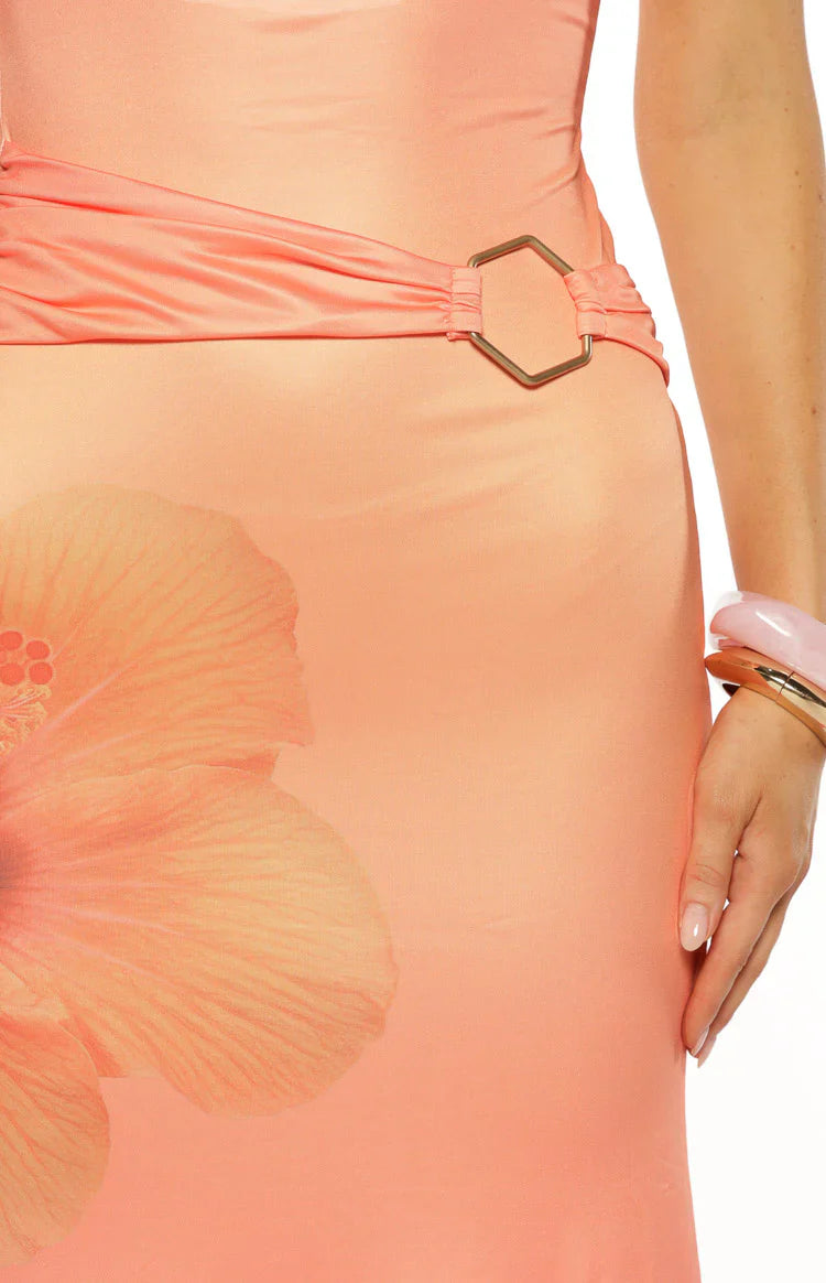 Summa Ombre Hibiscus Strapless Maxi Dress | Pink