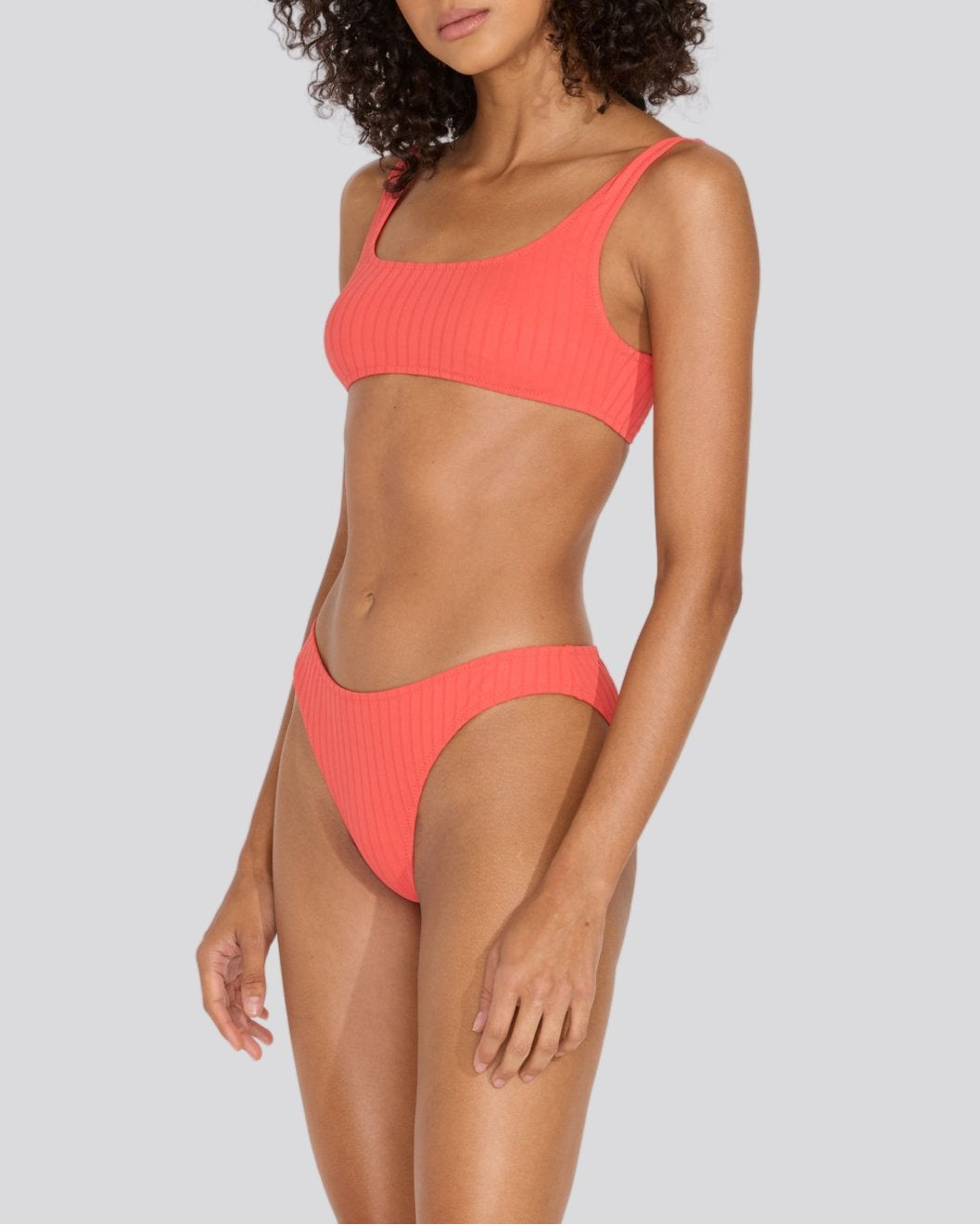 Womens | Elle Ribbed Bikini Bottom | Hot Coral