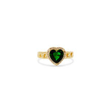 green emerald colored heart ring