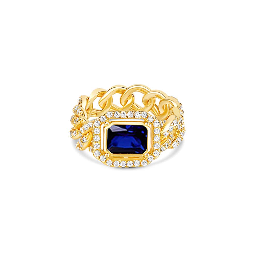 THE HALO COLORED STONE CUBAN LINK CHAIN RING (CHAPTER II BY GREG YÜNA X THE M JEWELERS) - The M Jewelers