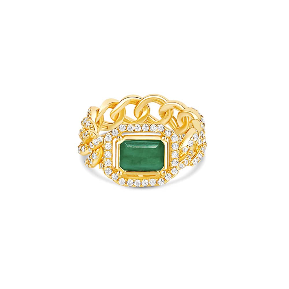 THE HALO COLORED STONE CUBAN LINK CHAIN RING (CHAPTER II BY GREG YÜNA X THE M JEWELERS) - The M Jewelers