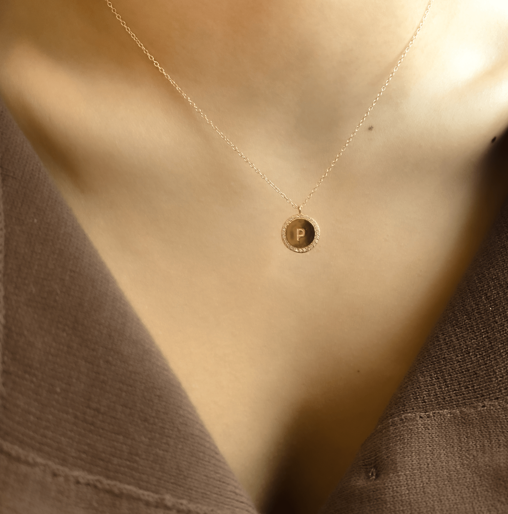 THE BLOCK PAVE' INITIAL DISC NECKLACE - The M Jewelers