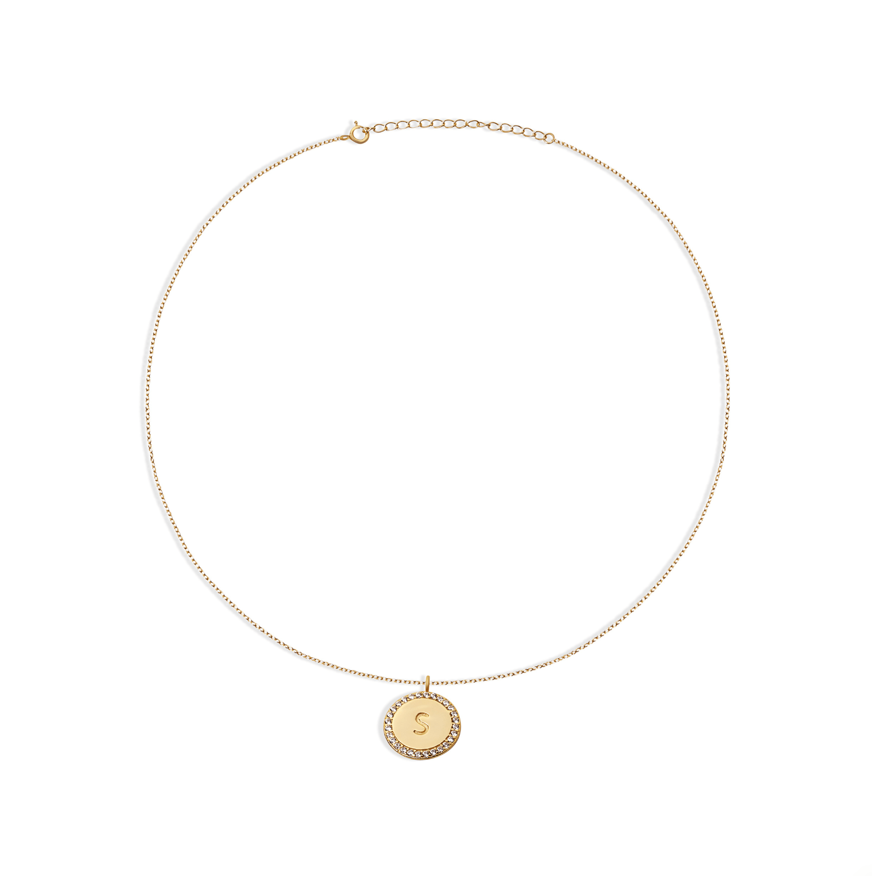 THE BLOCK PAVE' INITIAL DISC NECKLACE - The M Jewelers