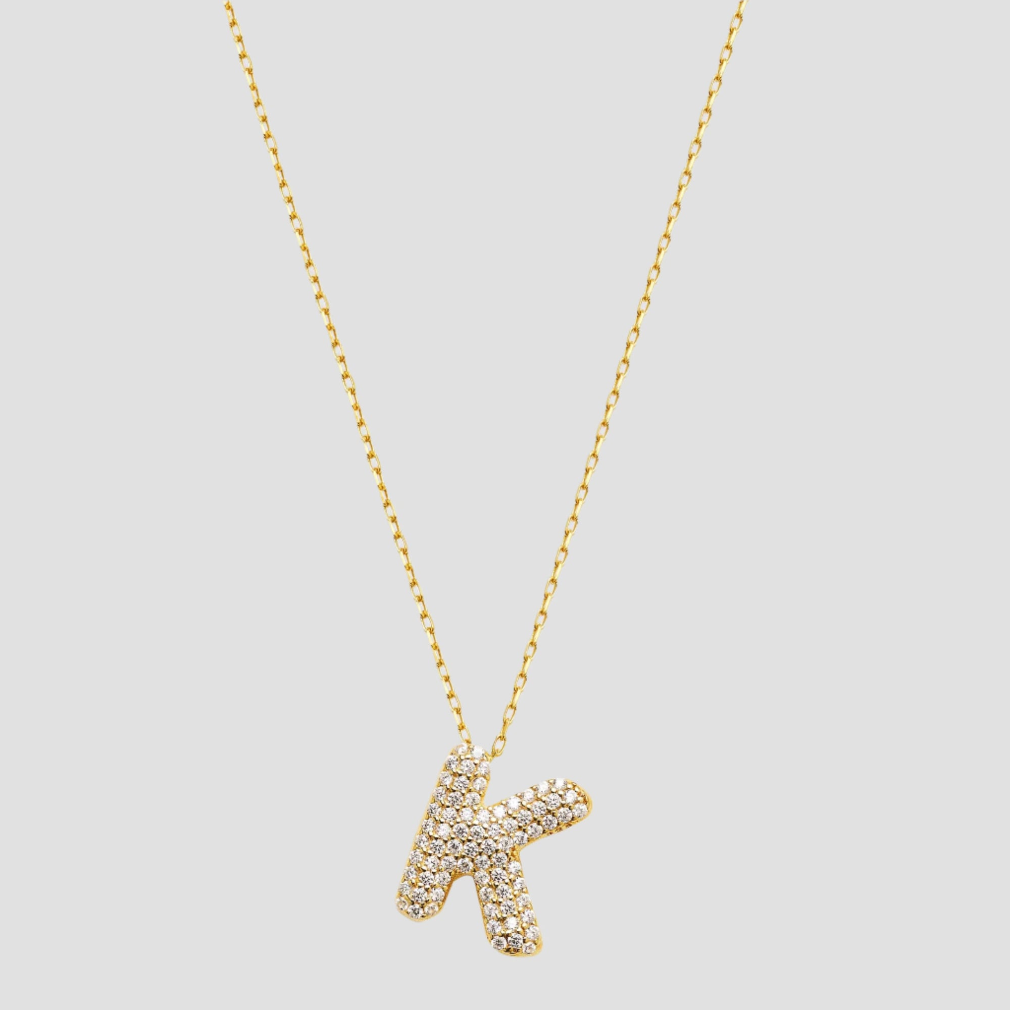 THE PAVE' BUBBLE LETTER PENDANT NECKLACE - The M Jewelers