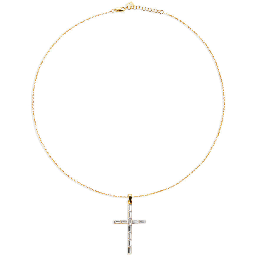 The Baguette Cross Pendant Necklace | 18KT Gold Vermeil