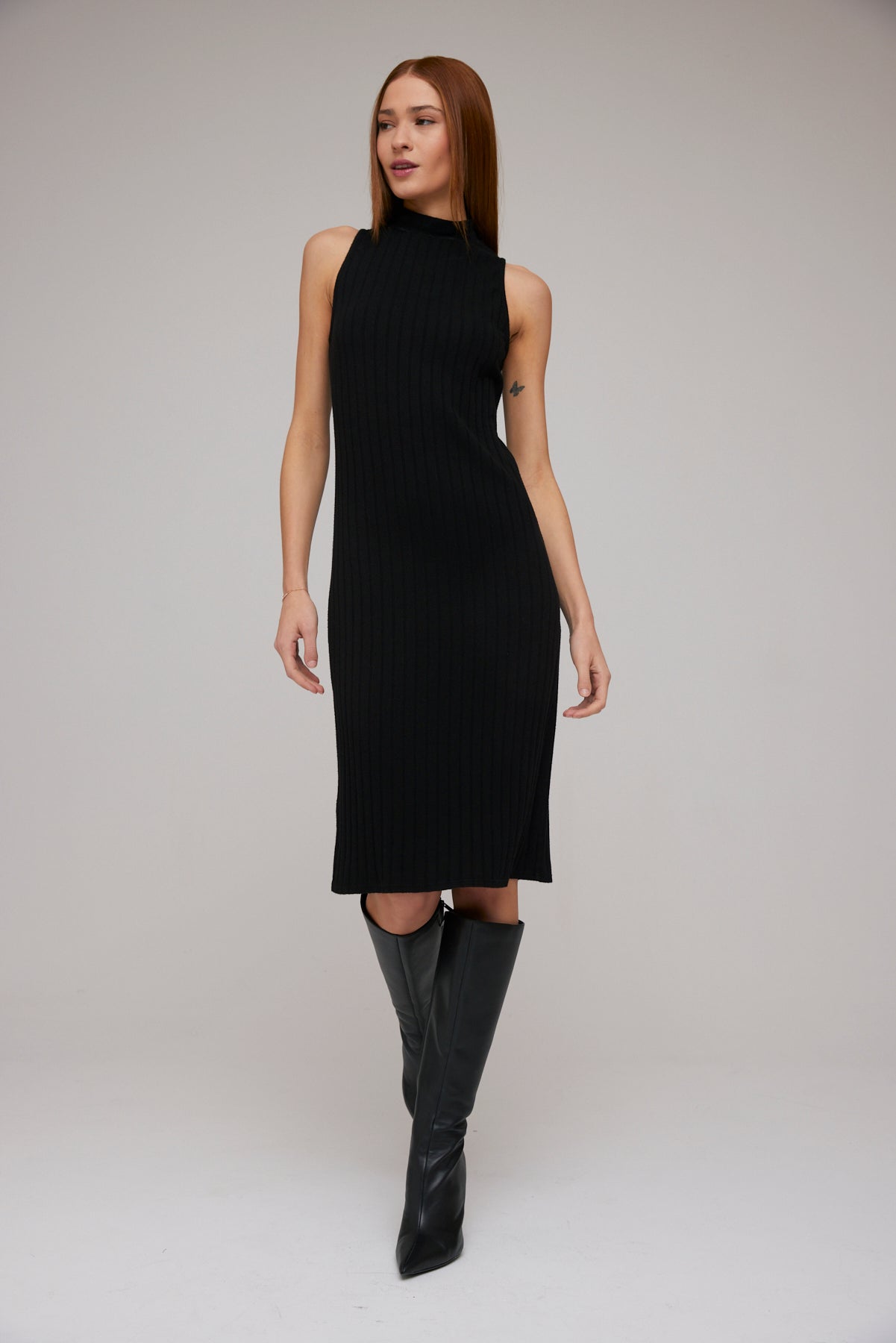 Turtleneck Sleeveless Midi Dress - Black