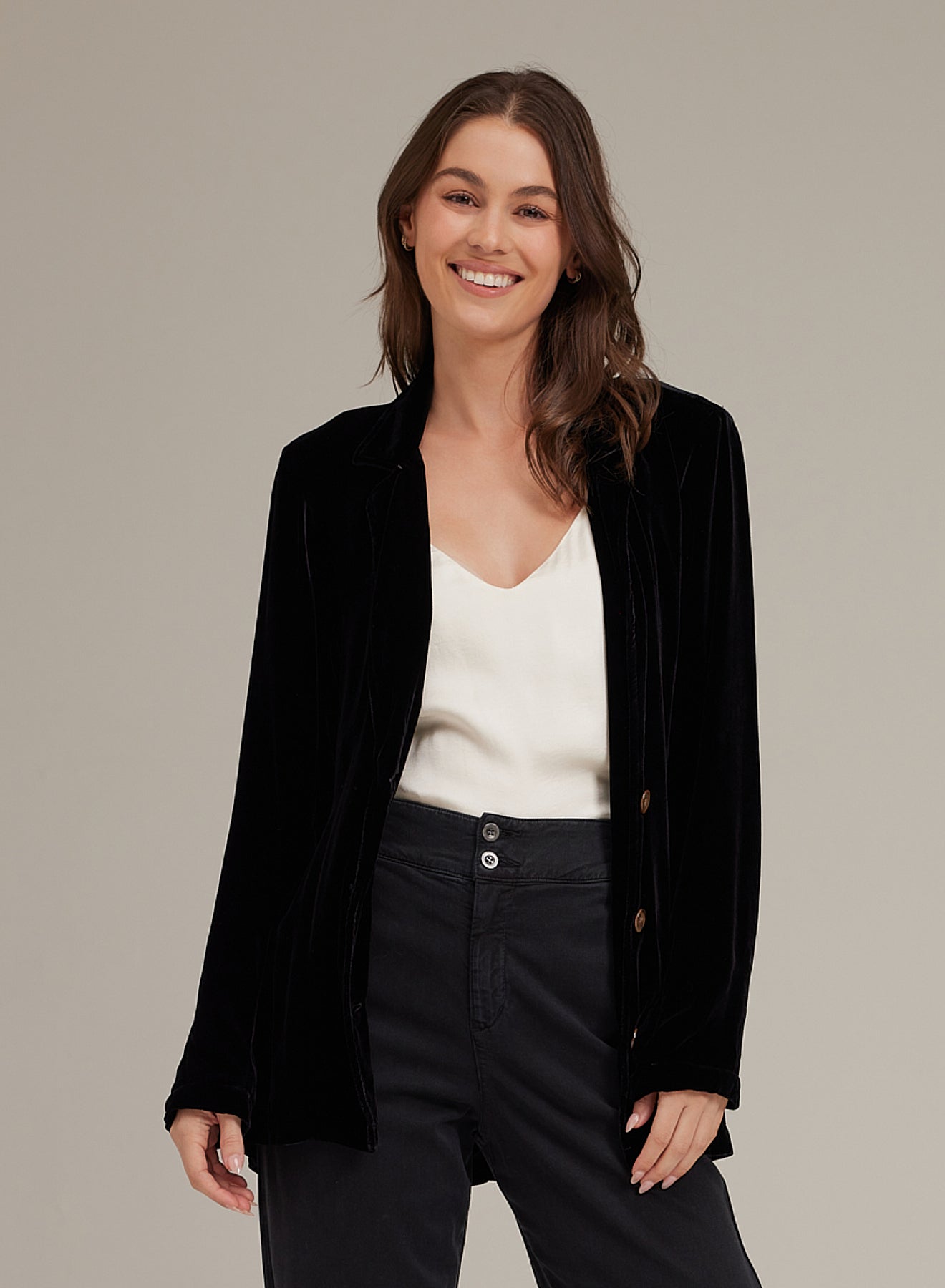 Notch Collar Belted Blazer - Black