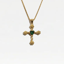 The Emerald Heart Cross Necklace | 18Kt Gold Plated Stainless Steel
