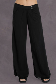 Women | Button Front Layered Pant with Pockets | Black
