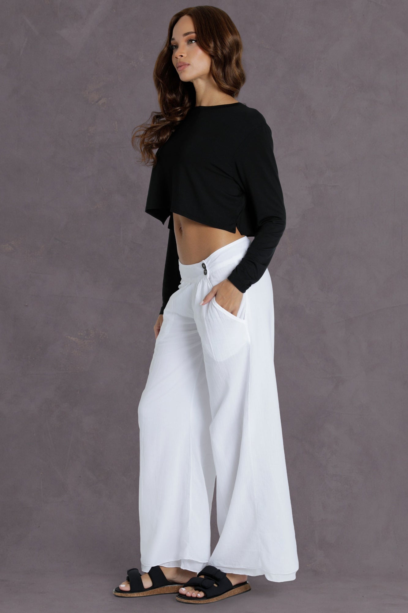 Women | Button Front Layered Pant with Pockets | White