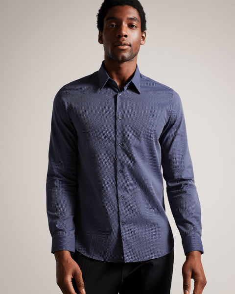 Men | Long Sleeve Circle Weave Shirt | Navy