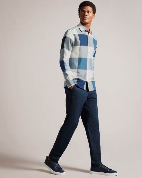 Men | Long Sleeve Large Scale Check Shir | Blue Red White