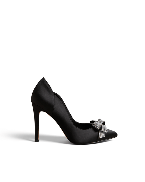 Women | Satin Crystal Bow Court S | Black