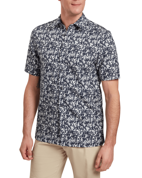 Men | Short Sleeve Abstract Floral Shirt | Navy