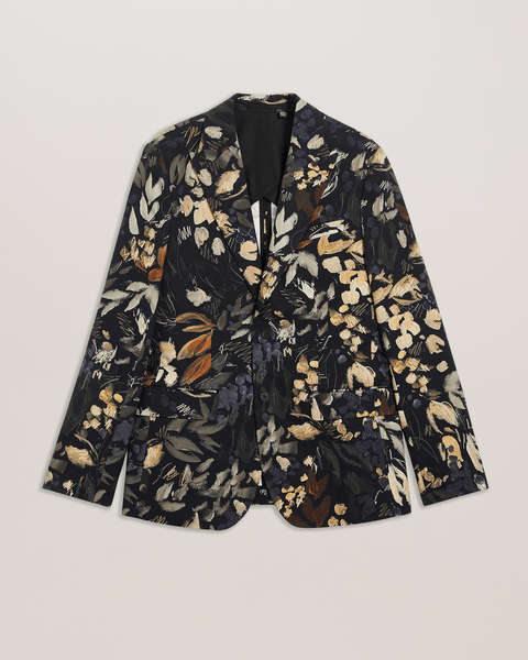 Men | Jersey Floral Suit Jacket | Black