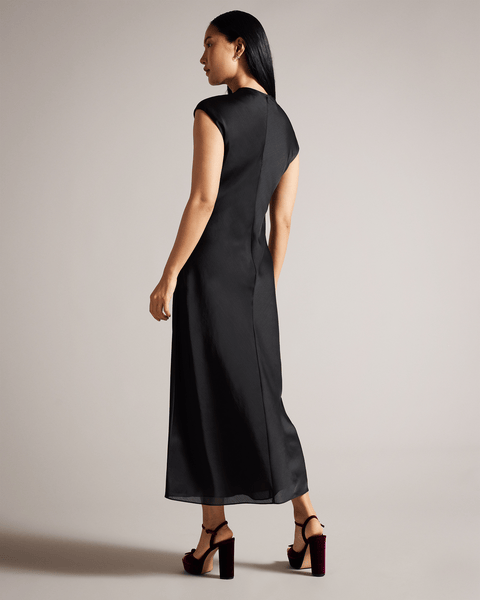 Women | Slip Midi Dress With Drap | Black (V2)