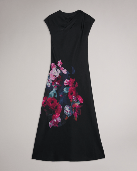 Women | Slip Midi Dress With Drap | Black (V2)
