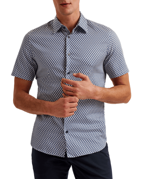 Men | Lacesho Short Sleeve Geo Printed Shirt | Navy