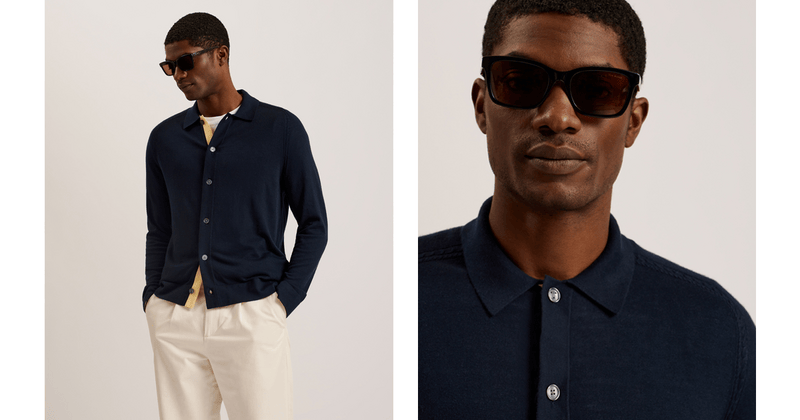 Men | Long Sleeve Regular Button Through | Navy