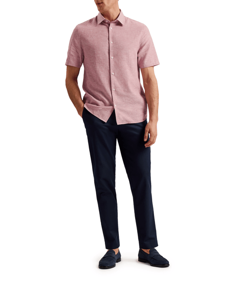 Men | Short Sleeve Linen Shirt | Mid Pink