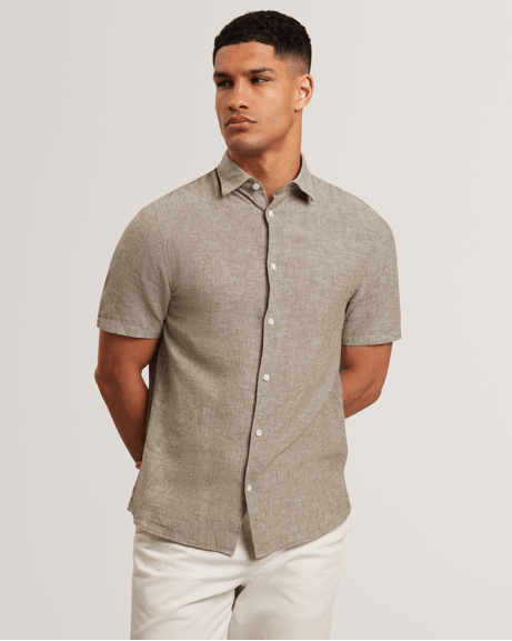 Men | Short Sleeve Linen Shirt | Sage