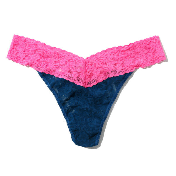 Signature Lace Original Rise Thong | Oxford Blue/Fiesta Pink