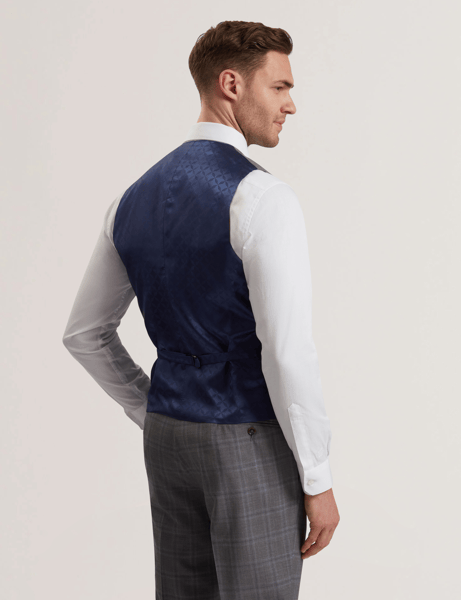 Men | Check Wool Suit Waistcoat | Light Pastel Grey