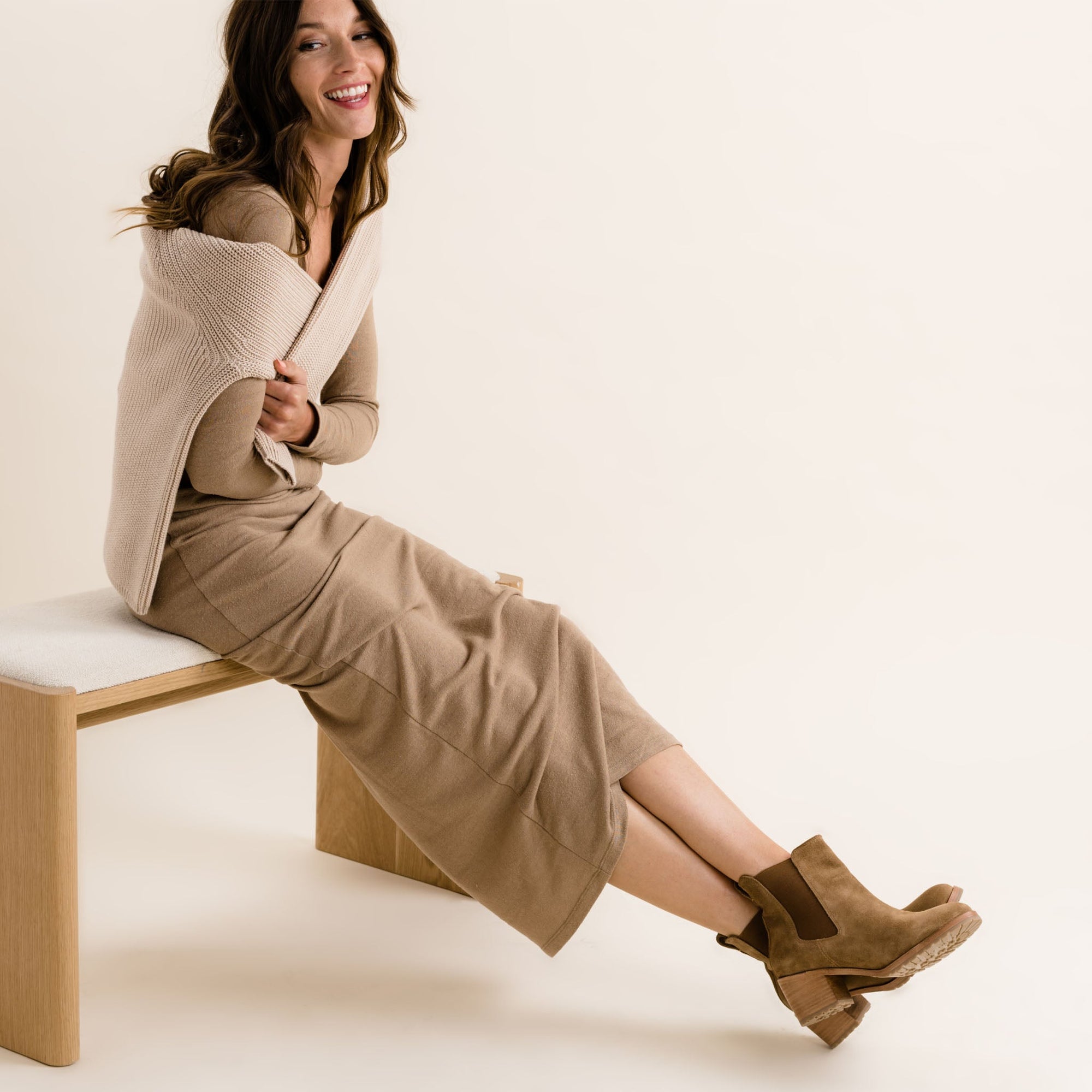 Womens | Ana Go-To Heeled Chelsea Boot | Taupe Suede