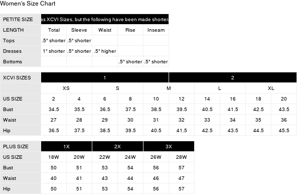 Product size guide