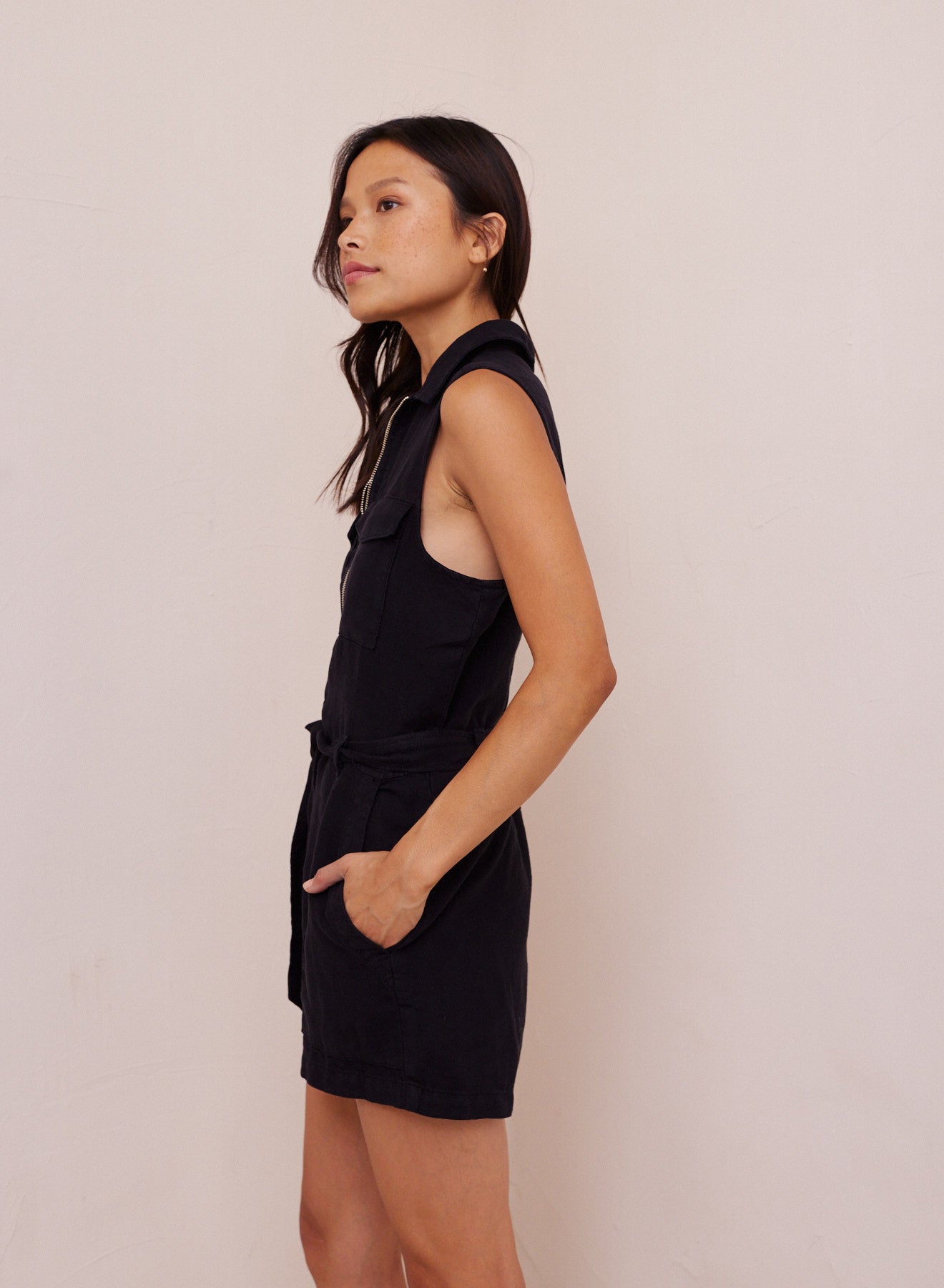 Zip Front Romper  | Black